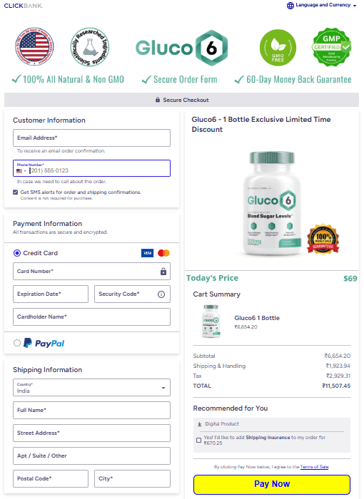 Gluco6 Secured Order Page